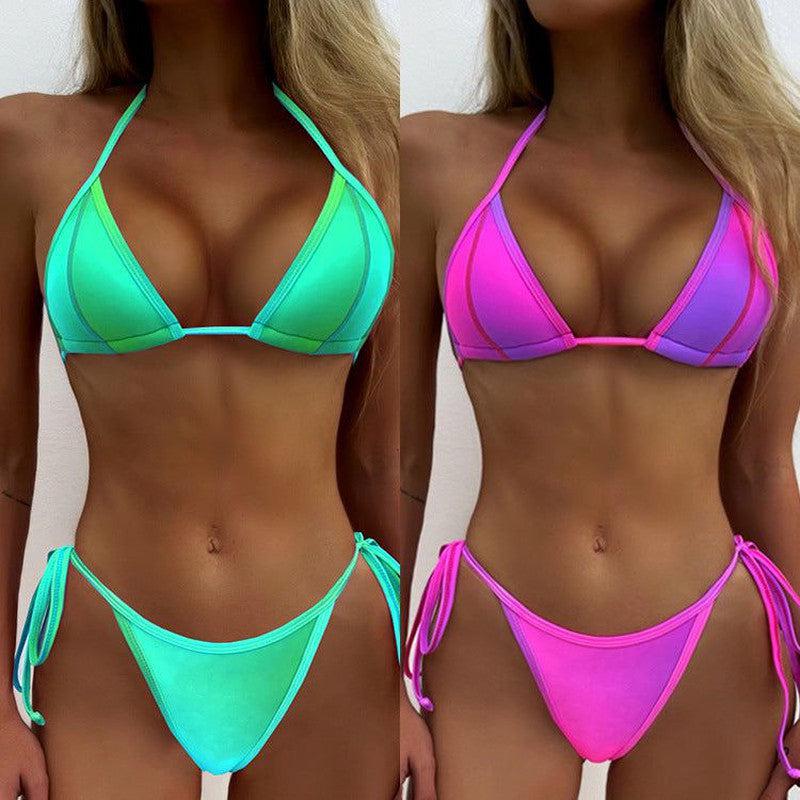 Cheky - New Top Line Color Blooming Split Bikini Gradient Strap Swimsuit