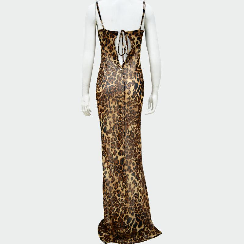 Cheky - Women's Hot Girl Sling Exposed Back Leopard Print Evening Dress