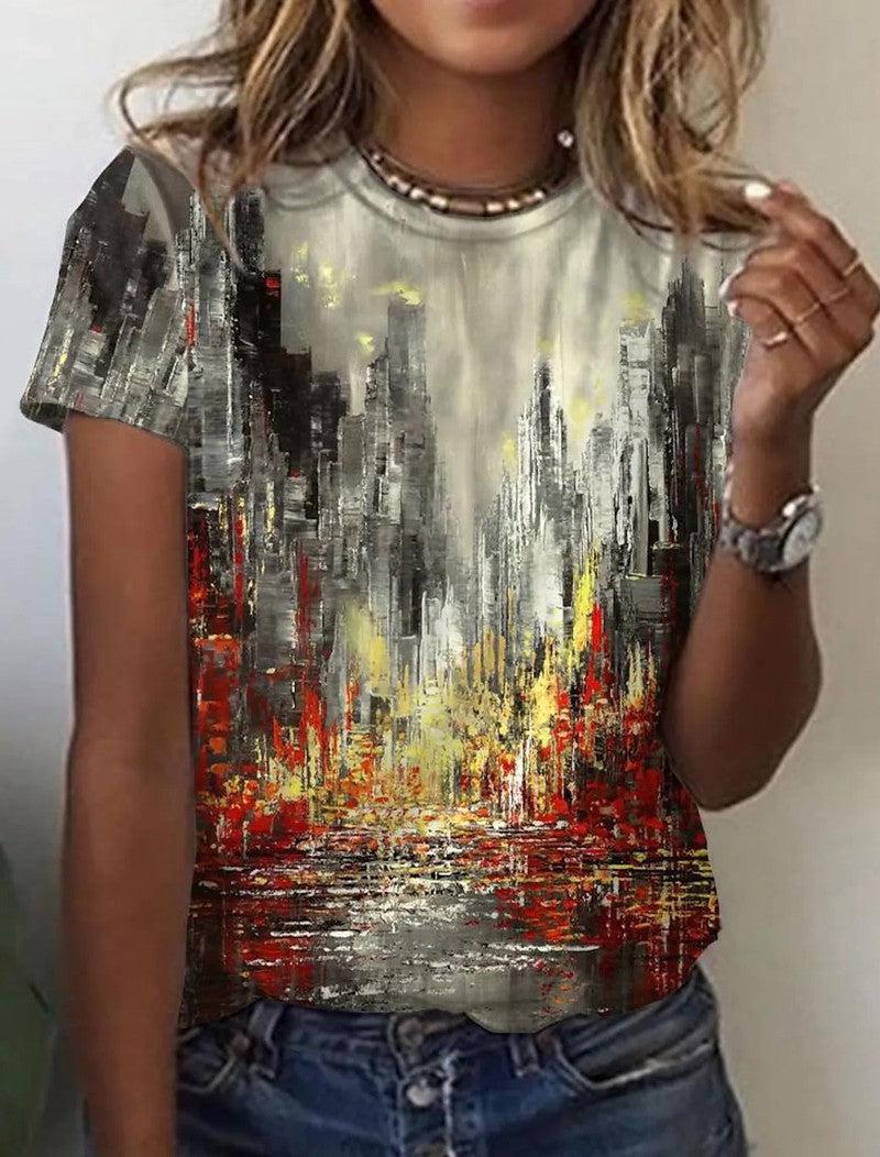 Cheky - Women's European And American New Abstract Retro Print Short Sleeves