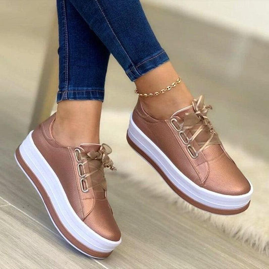 Cheky - Fashion Flats Sneakers Women Ribbon Lace-up Platform Shoes