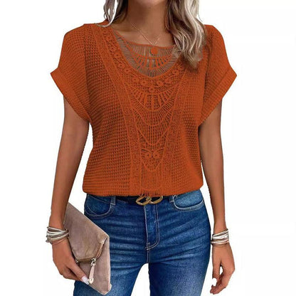 Cheky - Lace Patchwork Short-sleeved T-shirt Women's Clothing