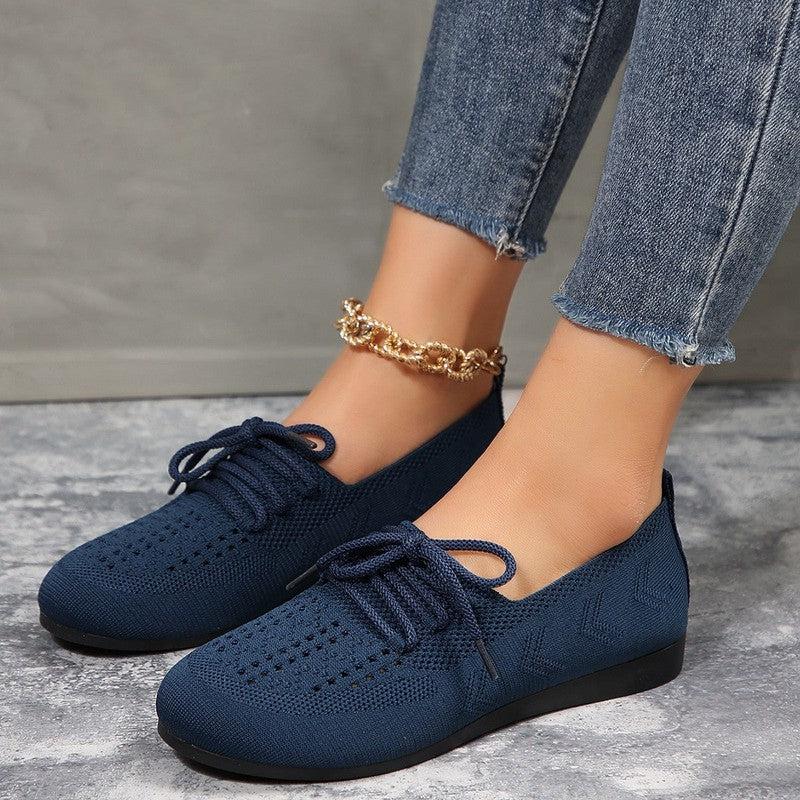 Cheky - Lace-up Flats Women Fashion Breathable Lazy Mesh Shoes