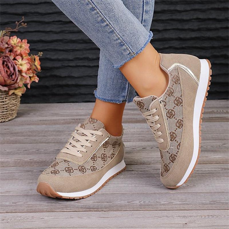 Cheky - Flower Print Lace-up Sneakers Casual Fashion Lightweight Breathable Walking Running Sports Shoes Women Flats