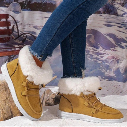 Cheky - Winter Fleece Snow Boots For Women New Style Furry Casual Flat Plush Shoes Women's Warm Ankle Boots