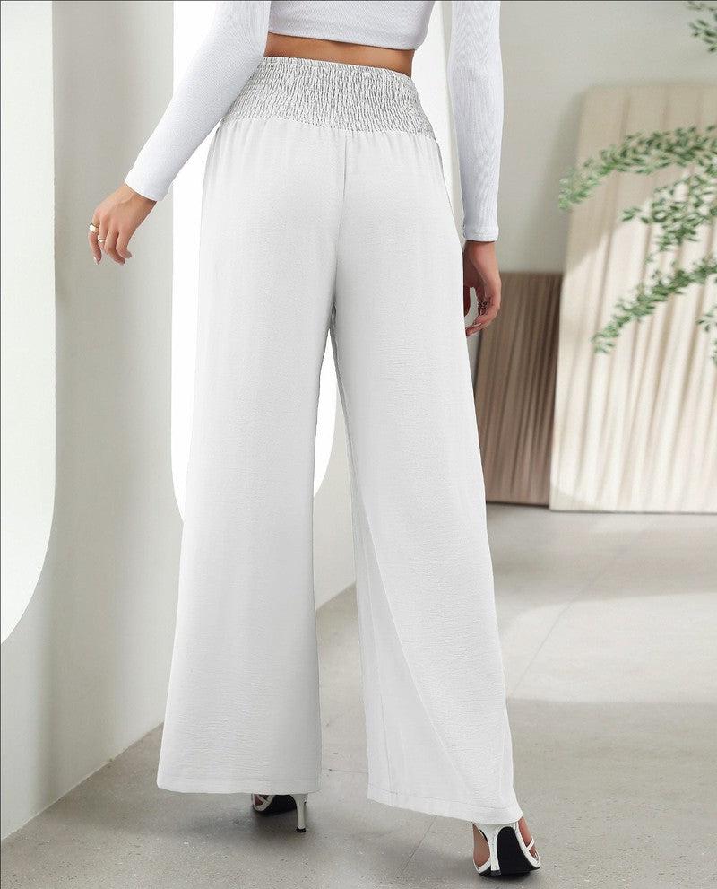 Cheky - Fashion Straight Wide Leg Pants Elastic High Waist Casual Trousers For Women