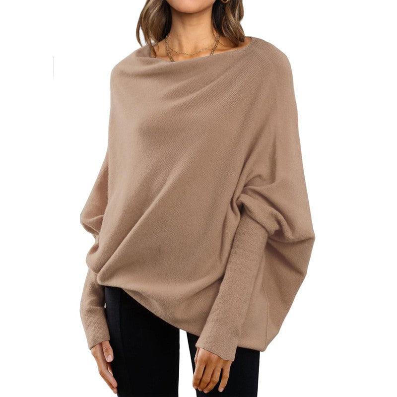 Cheky - Loose Bat Sleeve Sweater Tops Simple Casual Fashion Versatile Solid Color Round Neck Sweater For Women