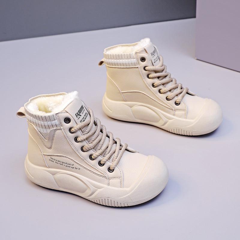 Cheky - Women's Autumn And Winter Fleece-lined High-top Casual Shoes