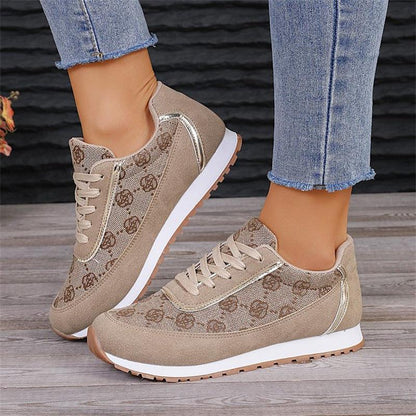 Cheky - Flower Print Lace-up Sneakers Casual Fashion Lightweight Breathable Walking Running Sports Shoes Women Flats