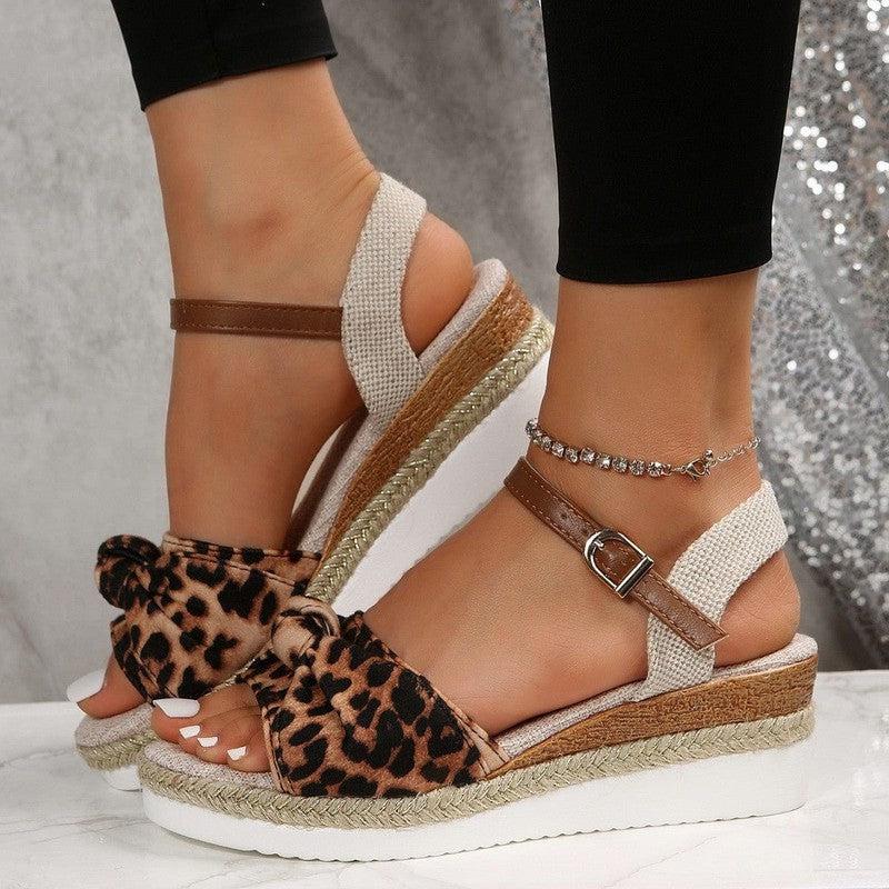 Cheky - New Thick-soled Bow Sandals Summer Fashion Casual Linen Buckle Wedges Shoes For Women