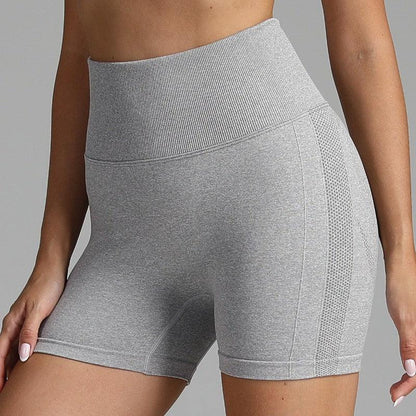 Cheky - Seamless Yoga Shorts Women Solid Color High Waist Hip-lifting Fitness Pants Running Sweatpants