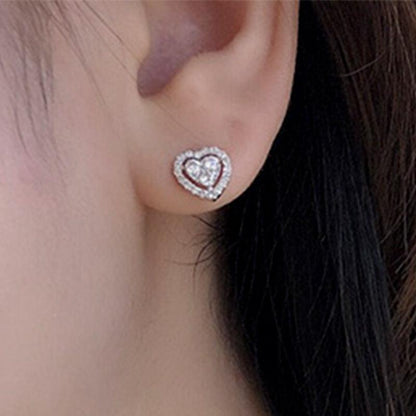 Cheky - Rhinestone Love Stud Earrings For Women Temperament Fashion Heart-shape Earrings