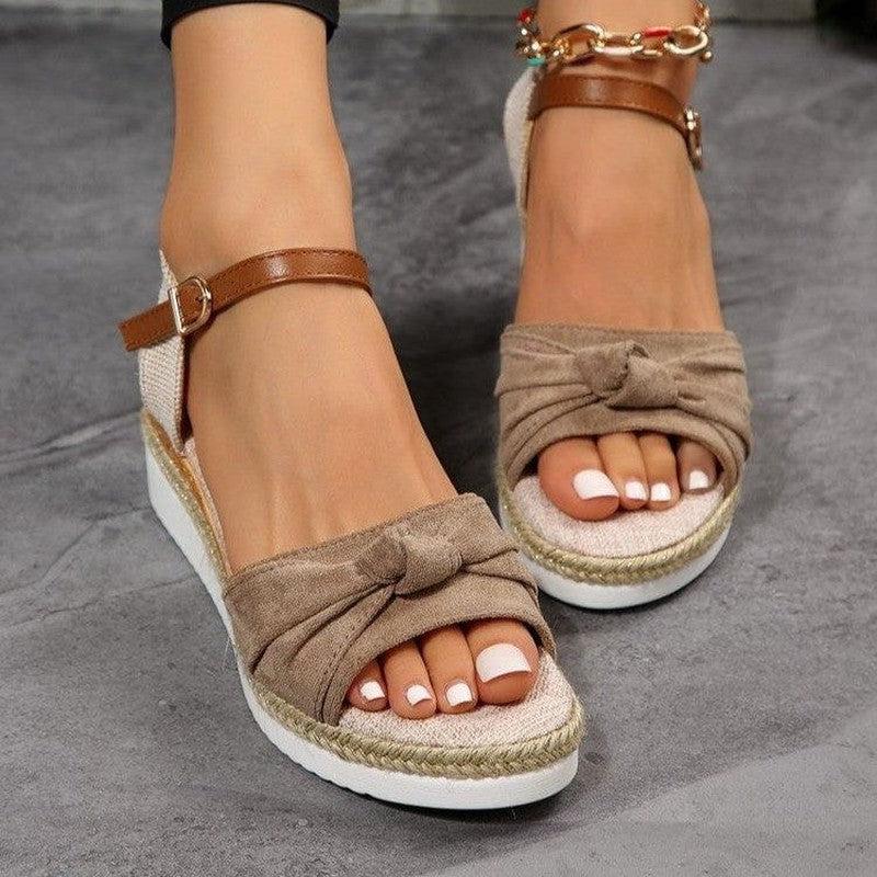 Cheky - New Thick-soled Bow Sandals Summer Fashion Casual Linen Buckle Wedges Shoes For Women