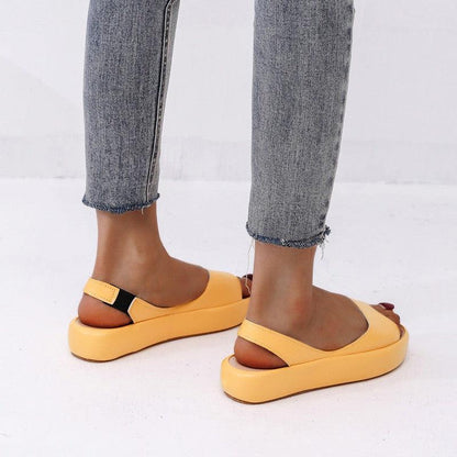 Cheky - Summer Fish Mouth Sandals For Women Fashion Solid Color Flat Shoes With Back Strap Design