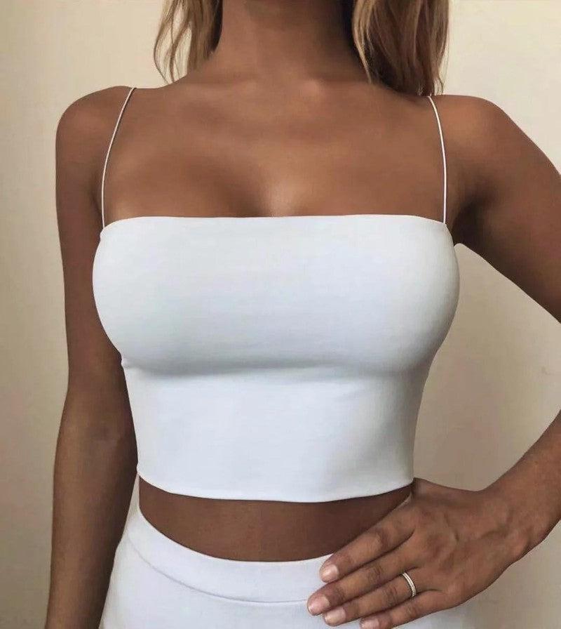 Cheky - Summer Women's Crop Top Sexy Elastic Cotton Camis sleeveless Short Tank Top Bar