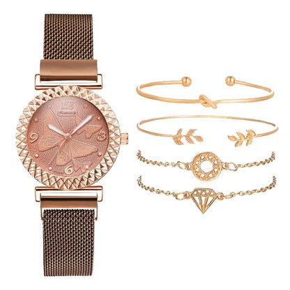 Cheky - 5PCS Women Watch Set Luxury Rose Gold Dress Quartz Watch Bracelet Ladies Sports Wrist Watch Clock Gift Women Relogio Feminino