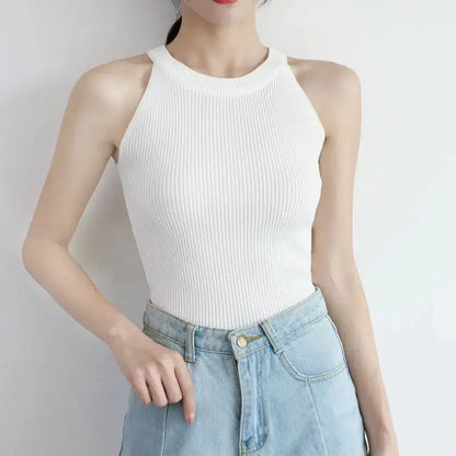 Cheky - HELIAR Tops Women Crop Tops Off Shoulder Stretchy Knitted Tank Tops Female Sleveless Halter Casual Tank Crop Top For Women