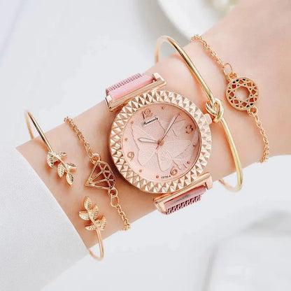 Cheky - 5PCS Women Watch Set Luxury Rose Gold Dress Quartz Watch Bracelet Ladies Sports Wrist Watch Clock Gift Women Relogio Feminino