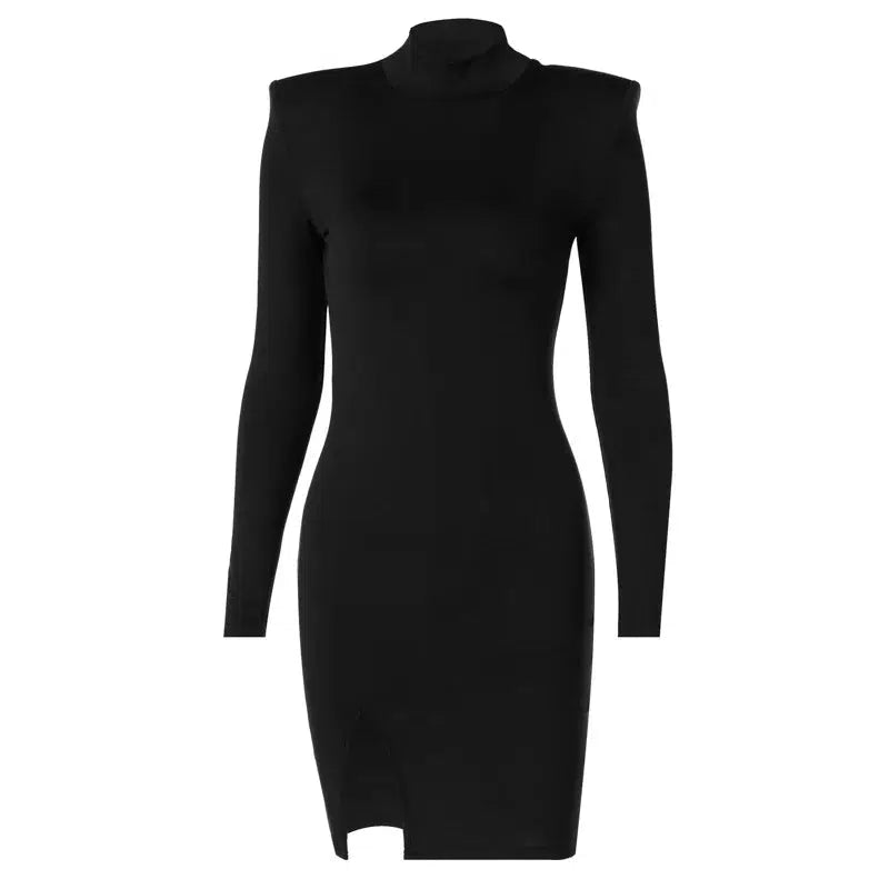 Cheky - Women Spring Autumn Long Sleeve Bodycon Soild Color Black Slim Package Hip Mini Dress Female Clothing Streetwear