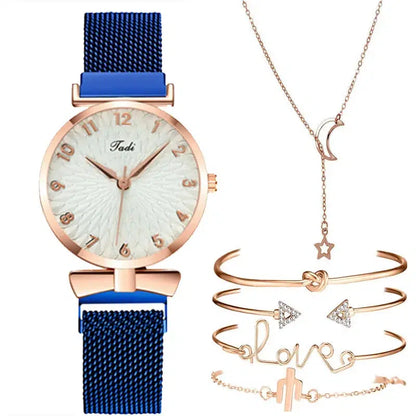 Cheky - Luxury Women Watches 6pcs Set Elegant Female Wristwatches Magnetic Mesh Band Rose Woman Watch Bracelet montre femme reloj mujer