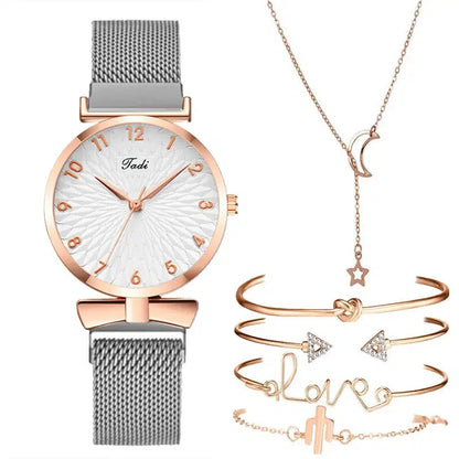 Cheky - Luxury Women Watches 6pcs Set Elegant Female Wristwatches Magnetic Mesh Band Rose Woman Watch Bracelet montre femme reloj mujer