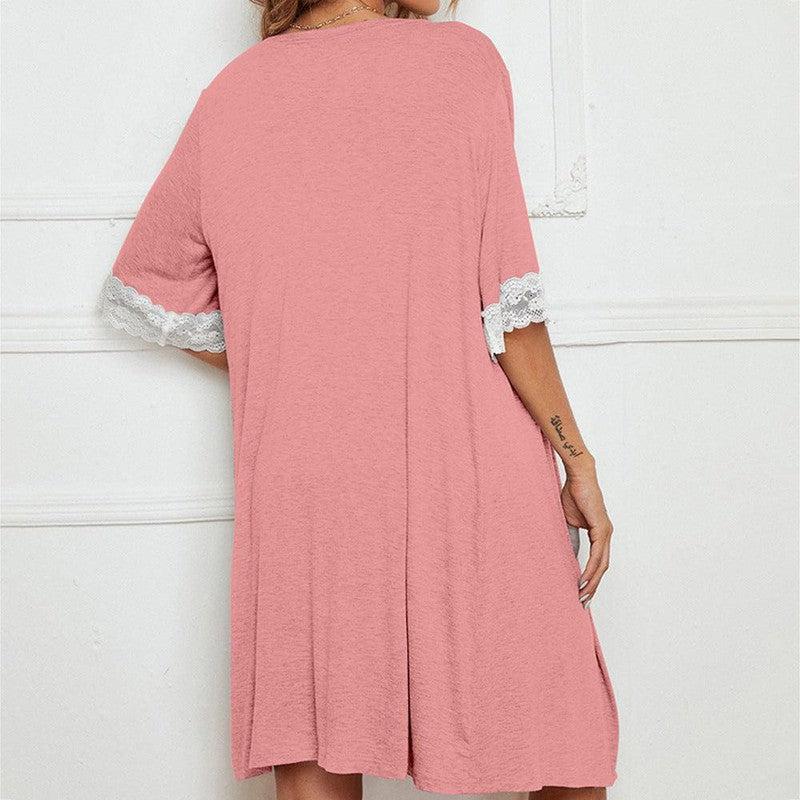 Cheky - Pajama Suit Lace Stretch Slip Nightdress Nightgown Breathable Two-piece Set Sexy Home Wear