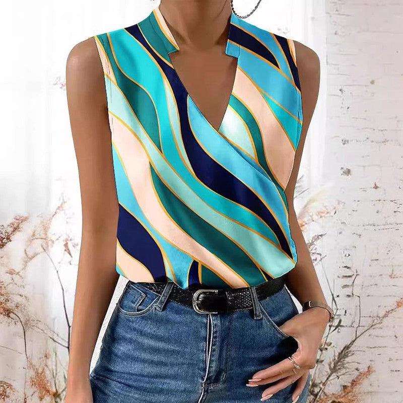 Cheky - Summer V-neck Seaside Atmosphere Top Shirt