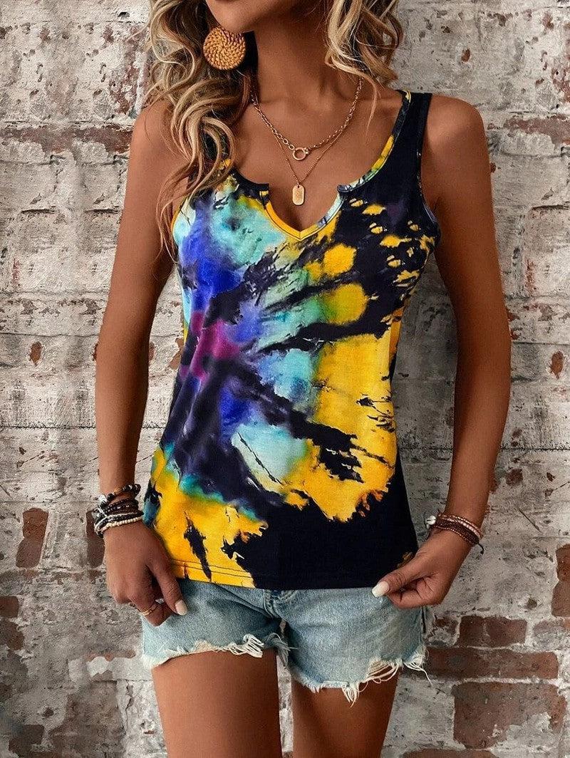 Cheky - Printed Painted V-neck Open Vest Top