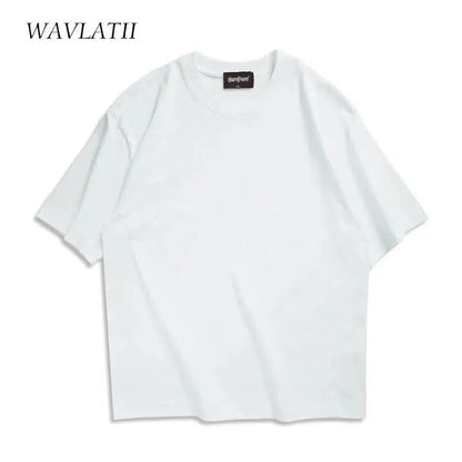 Cheky - WAVLATII Oversized Summer T shirts for Women Men Brown Casual Female Korean Streetwear Tees Unisex Basic Solid Young Cool Tops