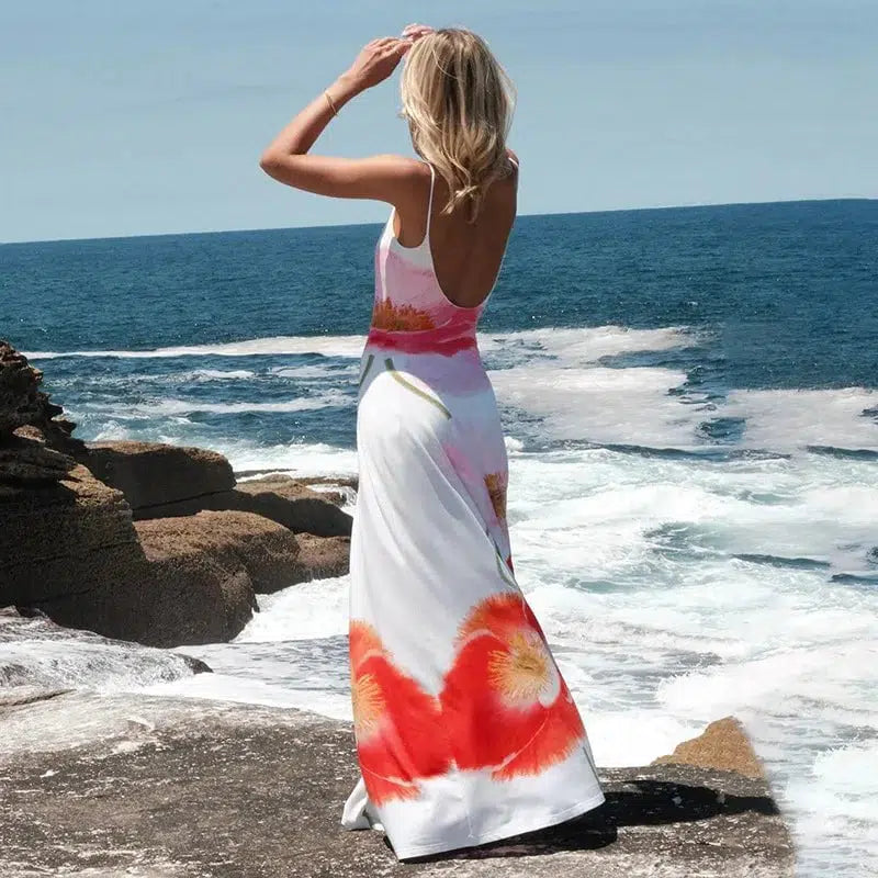 Cheky - Printed Halter Maxi Dress - Summer Beach Party Wear