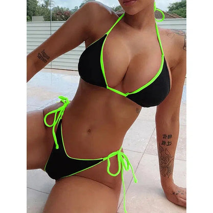 Cheky - Sexy Leopard Micro Bikini 2023 Women Swimsuit Female Swimwear Thong Bikinis Set Brazilian Halter Beach Wear Lace Up Bathing Suit