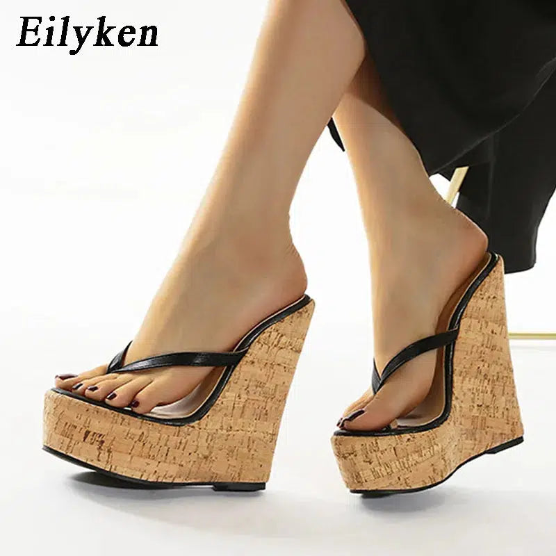 Cheky - Eilyken Designer High Heels Platform Wedges Women Slippers Summer Pinch Toe Slide Shoes Female Sandals Large Size 35-42