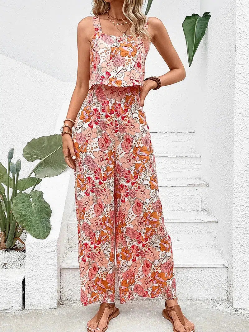 Cheky - Elegant Long Jumpsuit Women Sexy Backless Wide Leg Jumpsuits Casual Sleeveless Floral Rompers Summer Clothes For Woman 2024 New