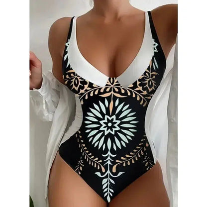 Cheky - One Piece High Waisted Swimsuit Women Push Up Padded Swimwear Female V-Neck Bathing Suits Swimwear Bodysuit Beachwear