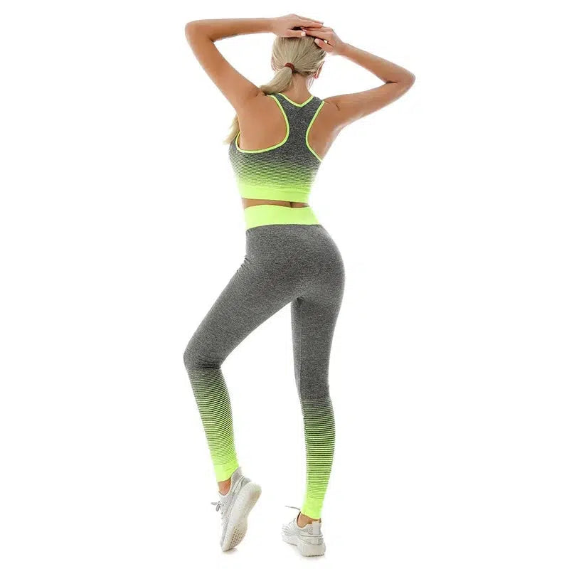 Cheky - 2 Piece Sets Womens Outfits Yoga Set Elastic Gradual Changing Sports Bra Tights Yoga Suit Set Fitness Workout Sports Leggings