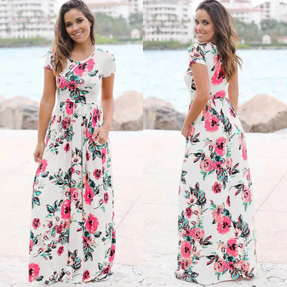 Cheky - Pink Floral Boho Maxi Dress - Summer 2022 Beach Party Wear