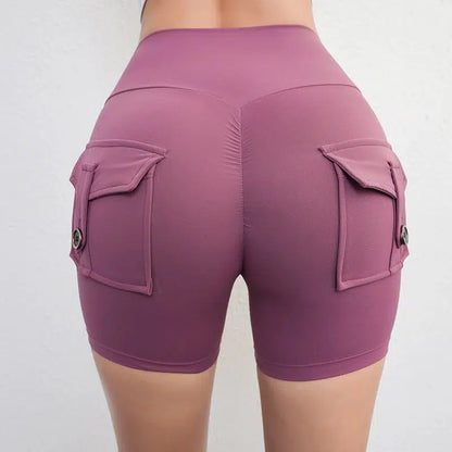 Cheky - Peach Butt Fitness Shorts Women's Exercise Three-Quarter Pants Cargo Air Dry Pocket Yoga Tight Lift Summer