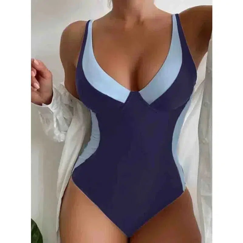 Cheky - One Piece High Waisted Swimsuit Women Push Up Padded Swimwear Female V-Neck Bathing Suits Swimwear Bodysuit Beachwear