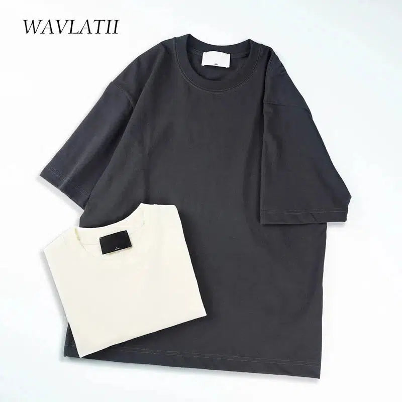 Cheky - WAVLATII Oversized Summer T shirts for Women Men Brown Casual Female Korean Streetwear Tees Unisex Basic Solid Young Cool Tops