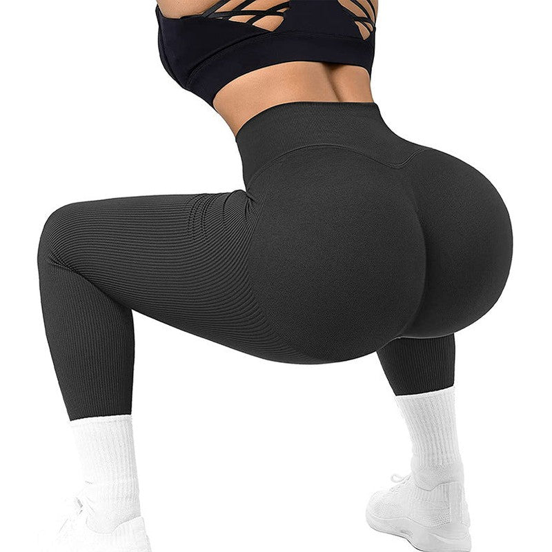 Cheky - High Waist Seamless Leggings Threaded Knitted Fitness Pants Solid Women's Slimming Sports Yoga Pants Elastic Running Sport Leggings