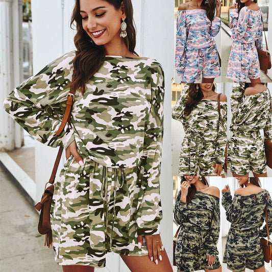 Cheky - Spring Wear European And American Camouflage Casual One-piece Shorts