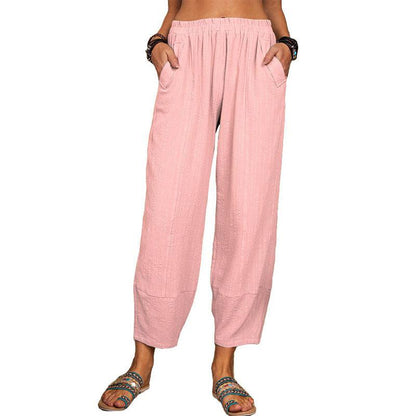 Cheky - Women's Solid Color Loose Cotton And Linen Casual Pants Home