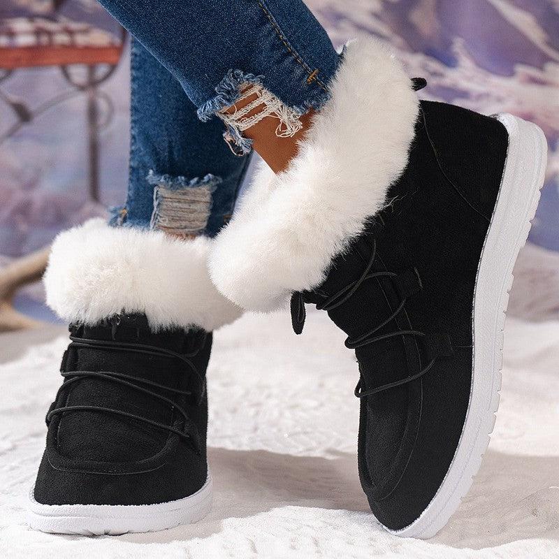 Cheky - Winter Fleece Snow Boots For Women New Style Furry Casual Flat Plush Shoes Women's Warm Ankle Boots