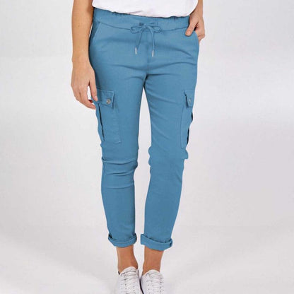 Cheky - Casual Cargo Pants With Pockets Solid Color Drawstring Waist Pencil Trousers For Women