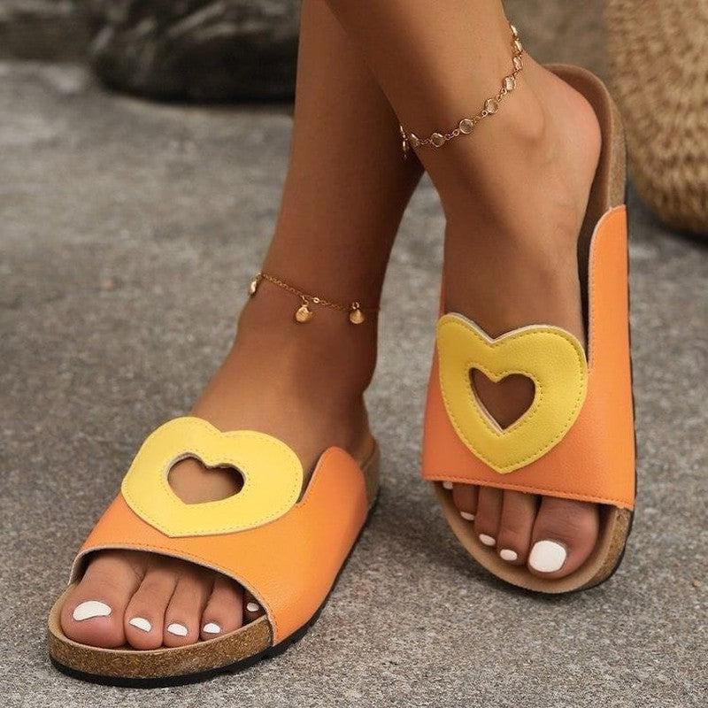 Cheky - New Hollow Love Sandals With Heart-shape Design Fashion Summer Flat Slides Shoes Casual Vacation Beach Slippers For Women