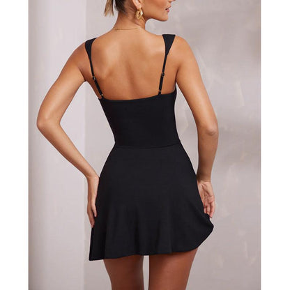 Cheky - Sexy Sling Backless Dress Women Solid Color Spaghetti Strap Hip Wrap Short Dress For Party Nightclub