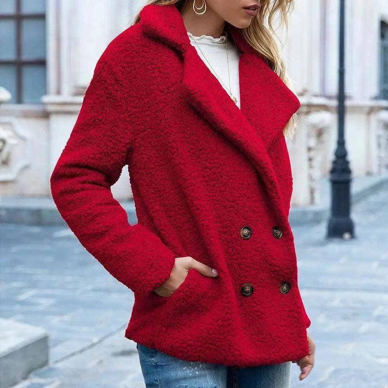 Cheky - Autumn and Winter Women's Plush Button Lapels Pocket Coat