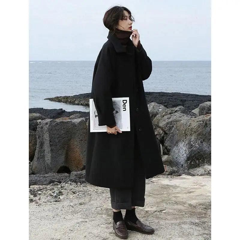 Cheky - College Style Long New Woolen Coat Women