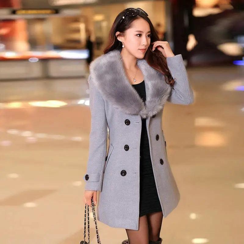 Cheky - Double-breasted Plus Size Woolen Women's Coat