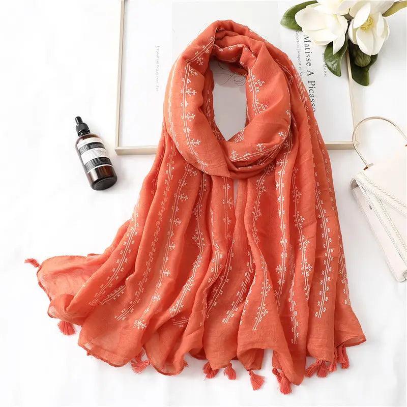 Cheky - Fashion Tassel Cotton Linen Thin Yarn Scarf