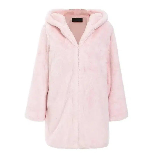 Cheky - Faux Fur Plush Hooded Fur Coat Women's Fluffy Coat